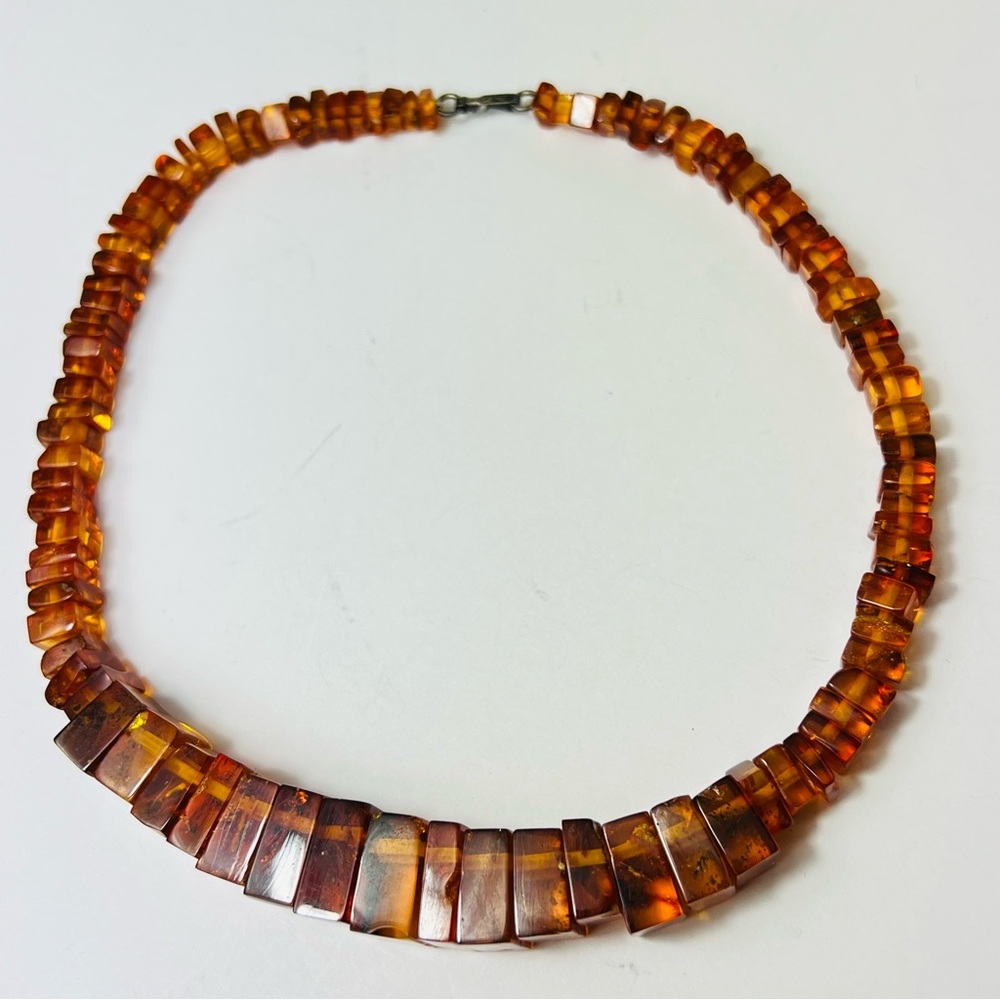 Vintage Baltic Amber Necklace Real Cognac or Honey Colored Square Amber Beads
